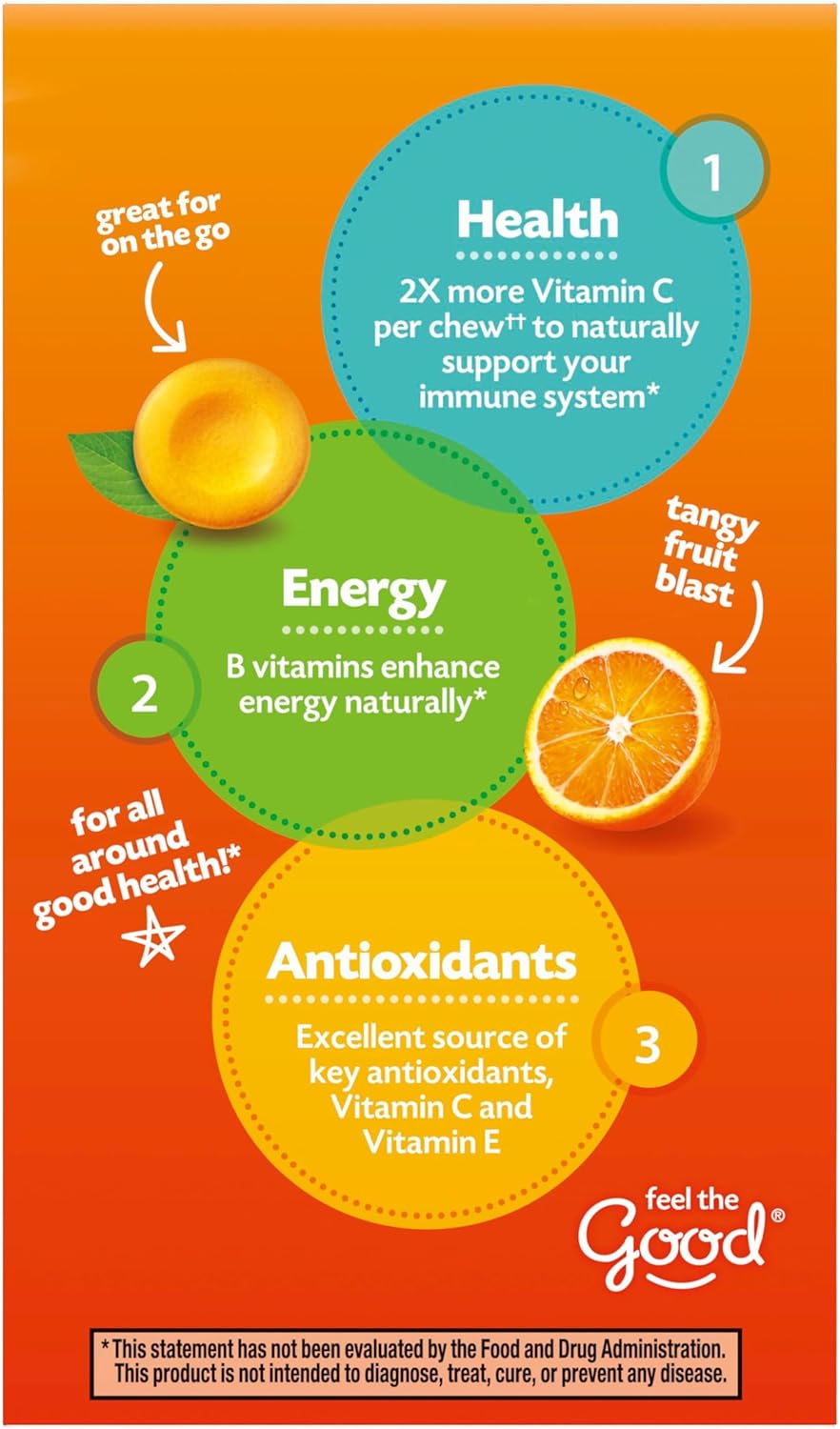 Emergen-C Chewable Vitamin C 1000mg, With B Vitamins And Antioxidants Tablet (40 Count, Orange Blast Flavor), Dietary Supplement Nirvana Guru