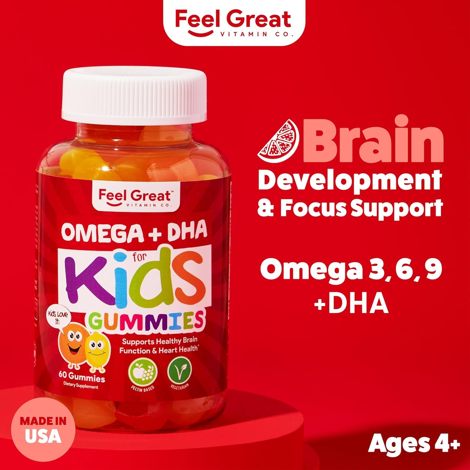 Feel Great Vitamin Co. Complete DHA Gummies for Kids | with Omega 3 6 9 + DHA, Vitamin C | Supports Healthy Brain Function, Vision & Heart Health | Gluten Free, Vegetarian | 60 Gummies Nirvana Guru