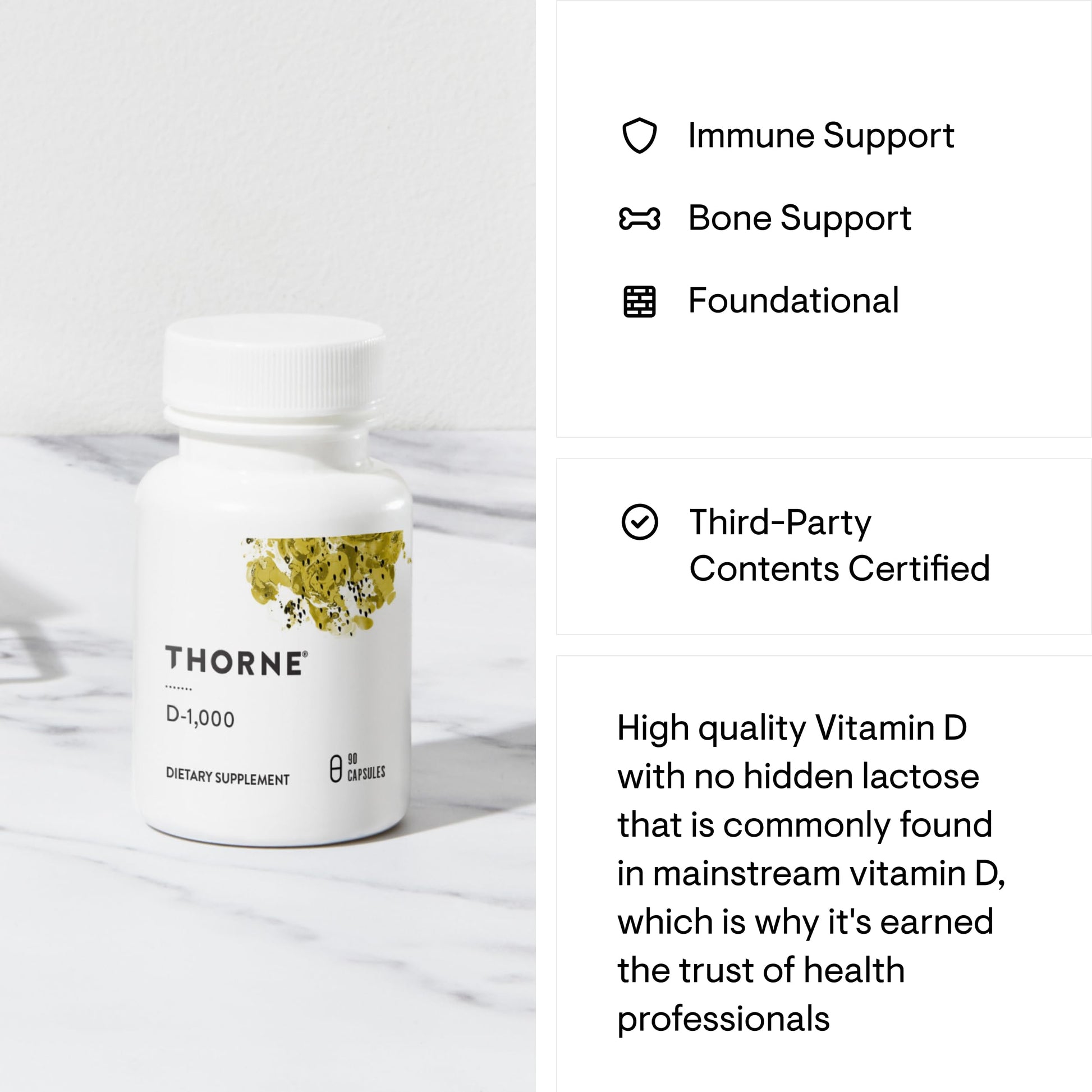 THORNE Vitamin D3 Supplement - Supports Healthy Bones, Teeth, Muscles, Cardiovascular & Immune Function* - Gluten, Dairy & Soy-Free - 10,000 IU - 60 Capsules - Nirvana Guru