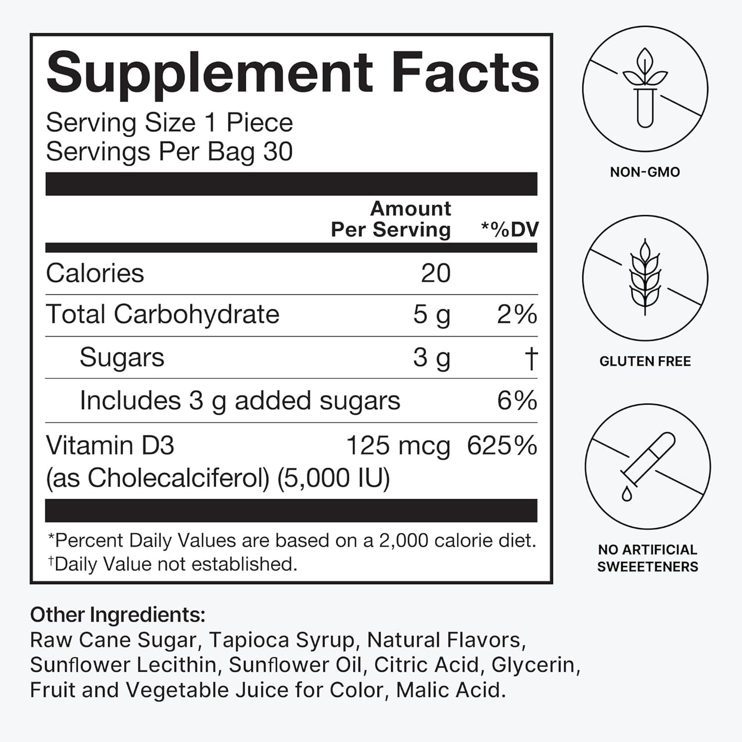 HumanN Vitamin D3 Chews - High Potency Vitamin D 5000iu (125mcg) Helps Support Healthy Mood, Immunity, Respiratory Health & Bone Health, Mixed Berry Flavor, 30-Count - Nirvana Guru