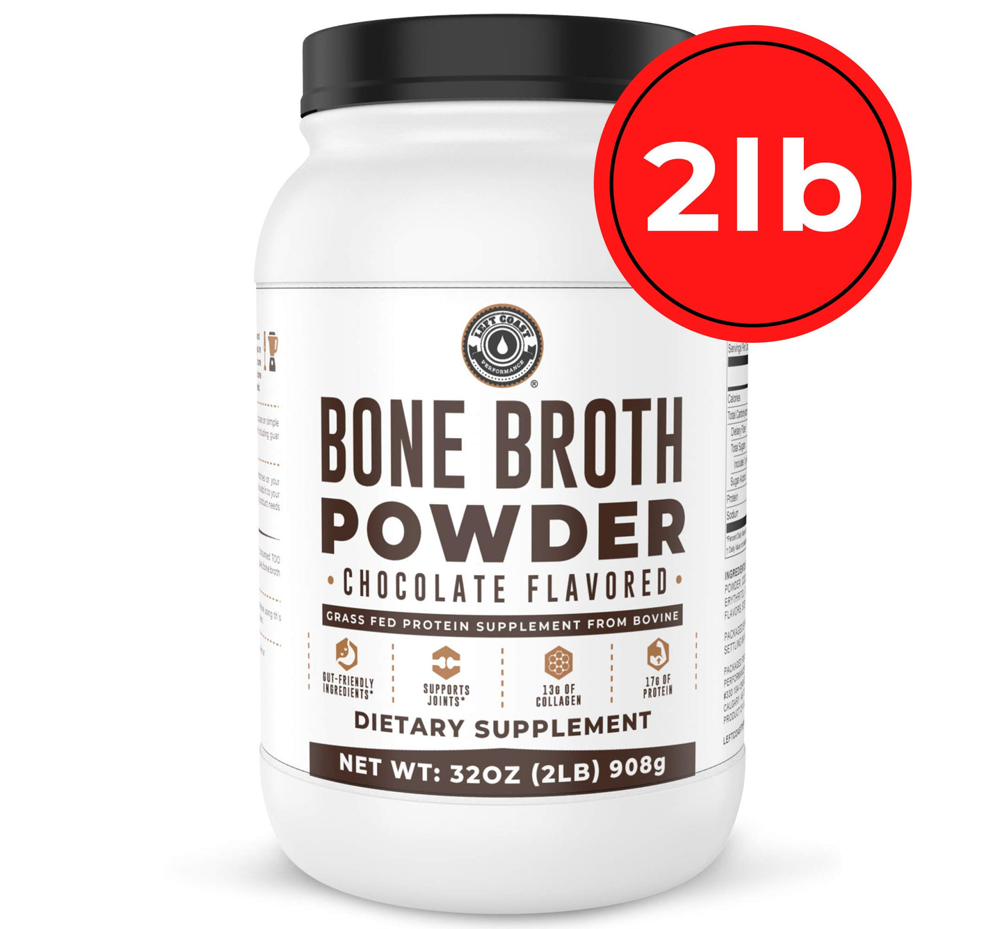 Bone Broth Protein Powder, Chocolate, Grass Fed 2lbs, 42 servings 16g protein, 13g Collagen. Low Carb, 2 net Carb, Dairy Free, Keto Friendly Bone Broth Protein Supplement with Collagen Types I & III - Nirvana Guru