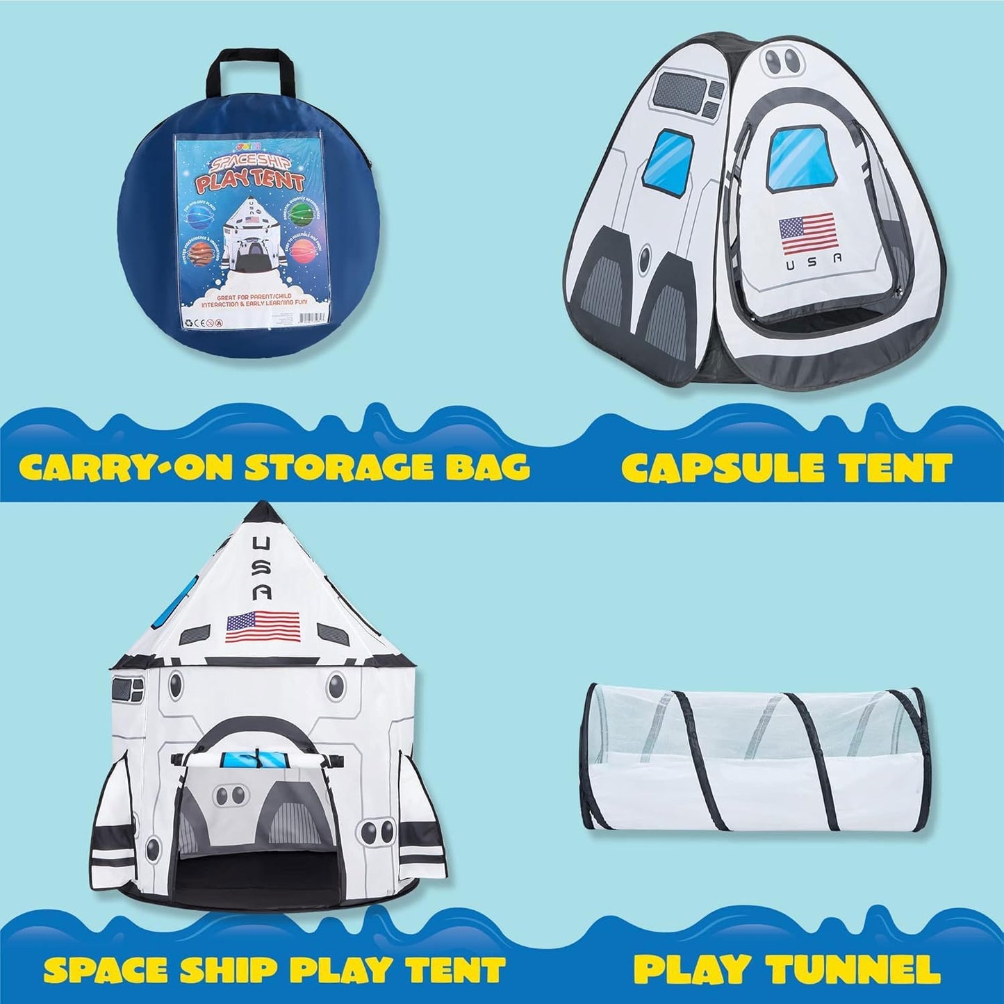 JOYIN White Rocket Ship Pop up Play Tent with Tunnel and Playhouse Kids Indoor Outdoor Spaceship Tent Set Nirvana Guru