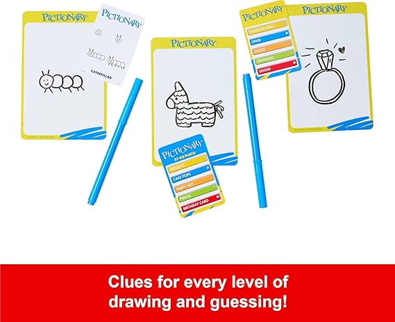 Mattel Games Pictionary Family Board Game for Kids, Adults and Game Night for 2 Teams with Erasable Markers, Boards and Sand Timer nirvanaguru