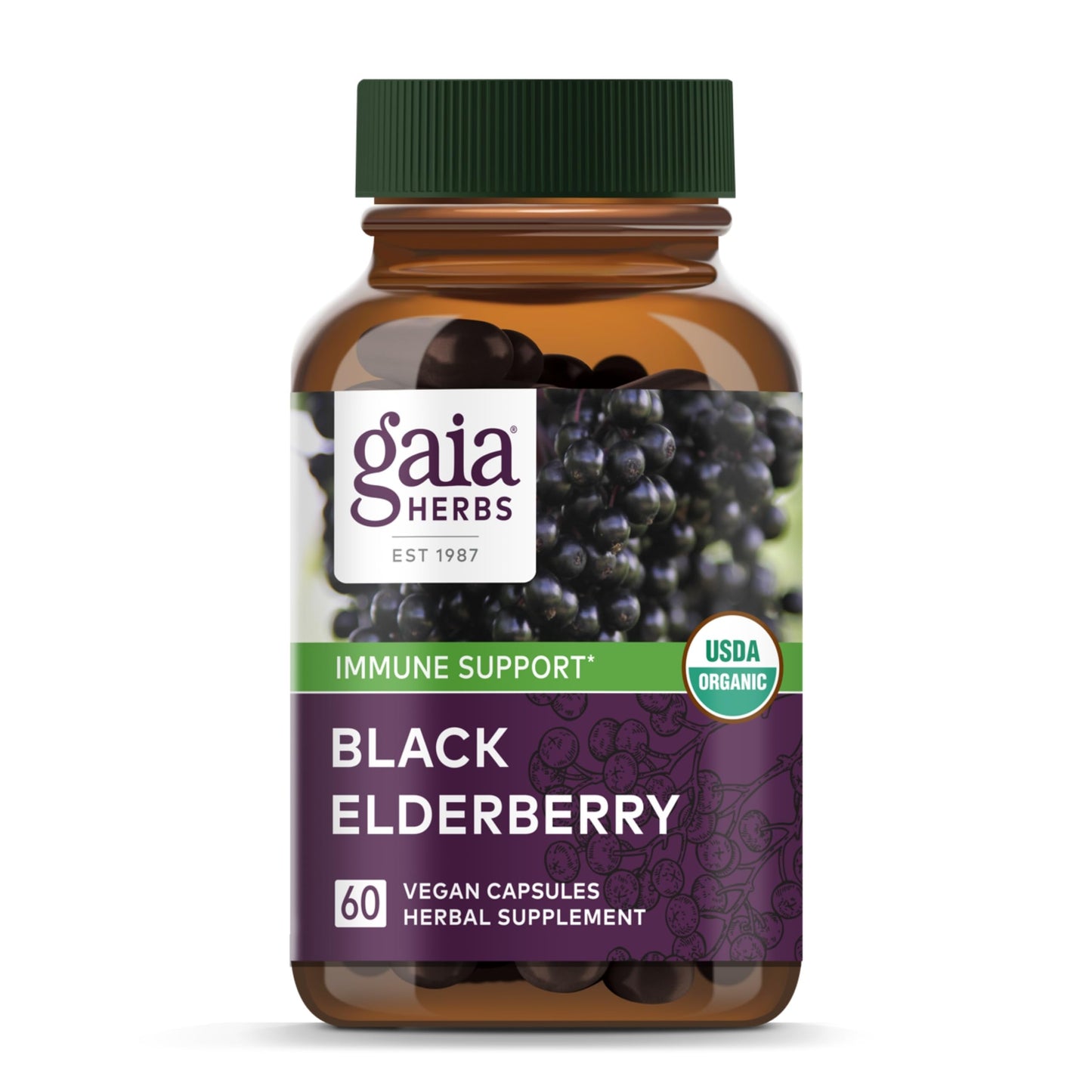 Gaia Herbs Black Elderberry - Daily Immune Support Supplement to Help Maintain Well-Being- with Black Elderberries and Acerola Fruit for Antioxidant Support - 120 Vegan Capsules (60-Day Supply) - Nirvana Guru
