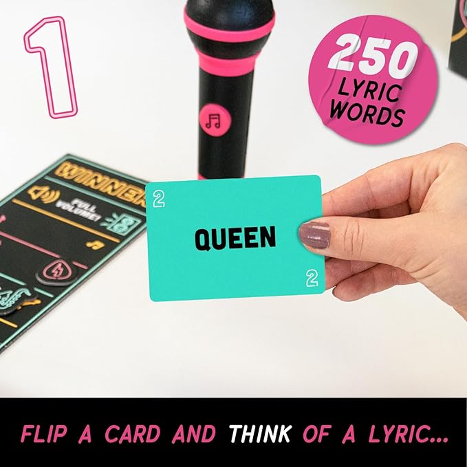 Lucky Egg Official Grab The Mic – Family Karaoke Board Game w/Foam Mic, 8+ Ages, 2-10 Players - Games for Bad Singers w/ 250 Lyrics (125 Cards) for Hilarious Game Nights & Birthday Party, Kids Gift Nirvana Guru
