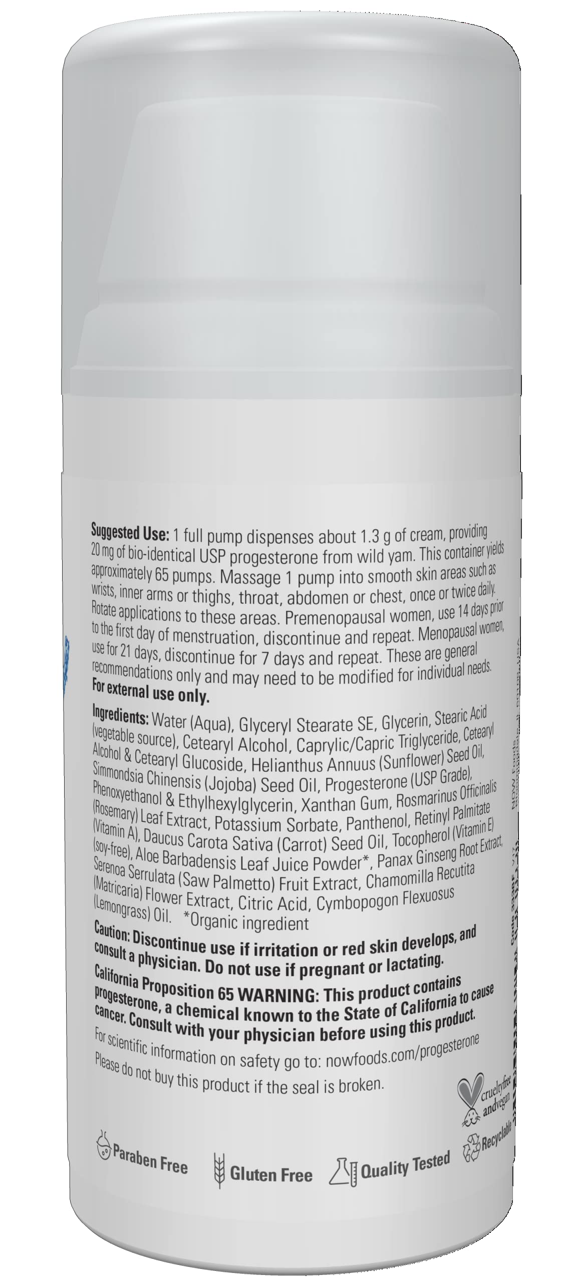 NOW Solutions, Natural Progesterone, Balancing Skin Cream, 20 mg of Natural Progesterone Per Pump, Unscented, 3-Ounce - Nirvana Guru