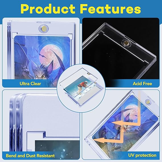 20ct Magnetic Card Holders, 35pt One Touch Card Holder, U-V Protection Hard Plastic Case for Trading Cards, Display Case for Sports, Baseball, Football, Game Cards nirvanaguru