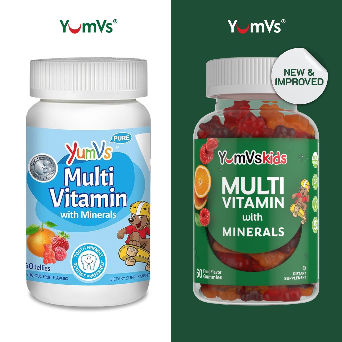 YumVs Kids Multivitamin Gummies - Fruit Flavored Chewable Children's Multivitamin - Kids Vitamins Multivitamin Gummy with 12 Minerals & Vitamins A C D3 E B6 B12 - Kosher Halal Gluten Free (60 Count) - Nirvana Guru