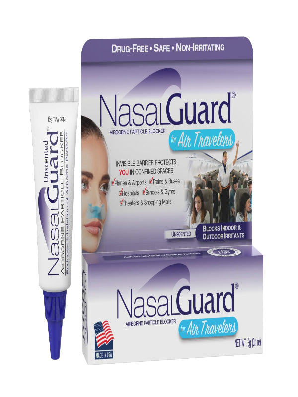 Airborne Particle Blocker Nasal Gel for Air Travelers - Drug-Free, Non-irritating, Non-drowsy, Airplane Travel Approved (Unscented) - Over 150 Applications Per Tube (0.1 oz, Pack of 1) Nirvana Guru