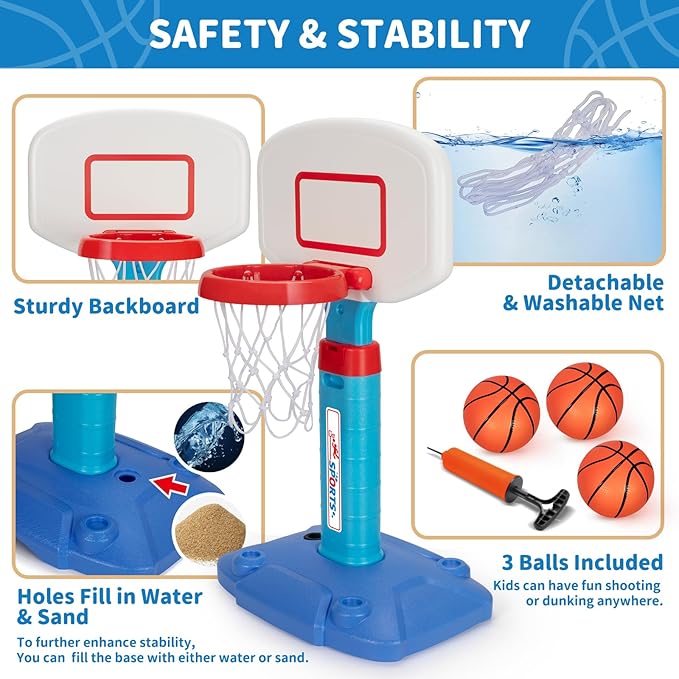 Toddler Basketball Hoop Indoor for Age 1-3, Adjustable Kids Basketball Hoops, Mini Basketball Hoop with 3 Balls for Outdoor Poolside, Birthday Christmas Sport Toys Gift for Baby Boys Girls Age 1 2 3 4 Nirvana Guru