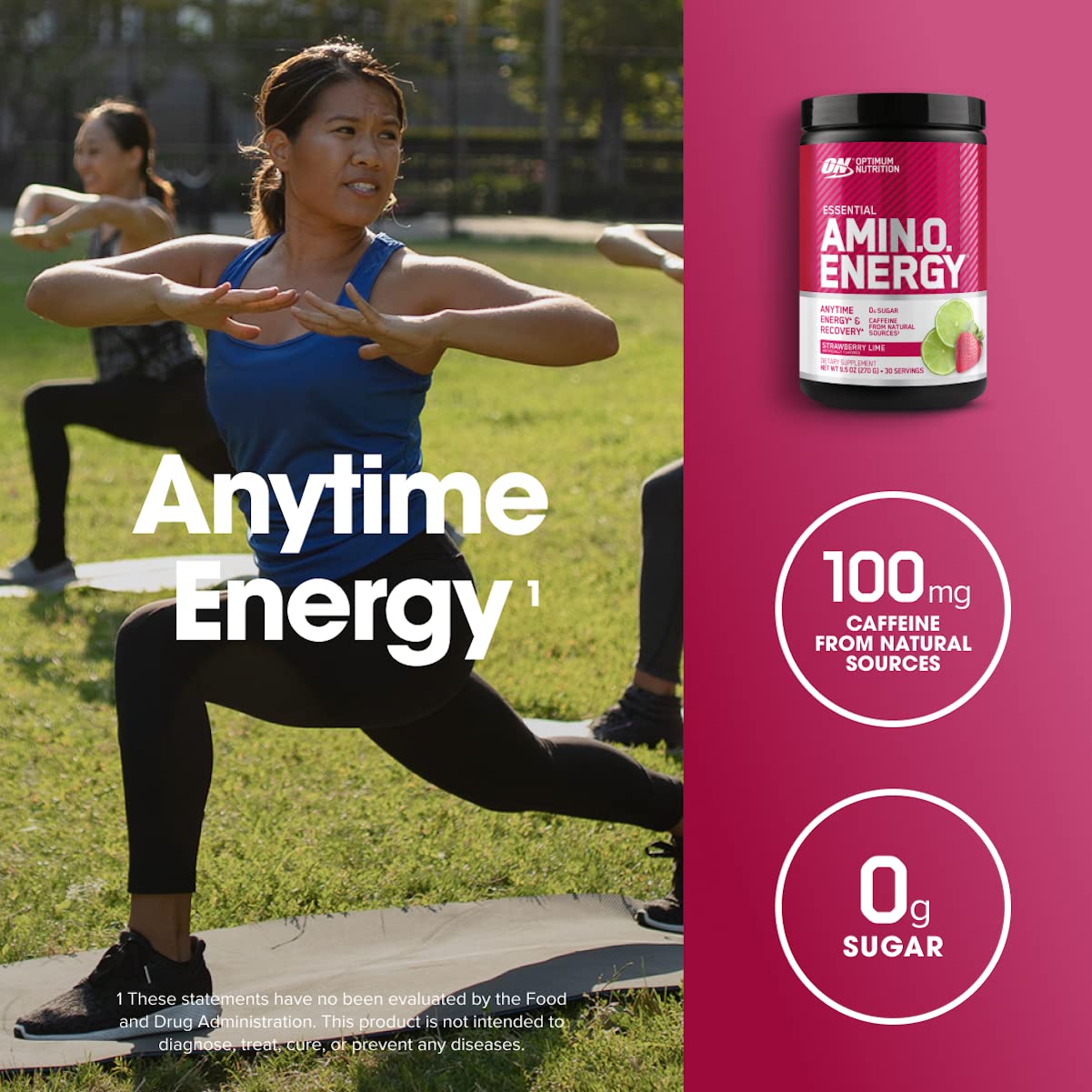 Optimum Nutrition Amino Energy - Pre Workout with Green Tea, BCAA, Amino Acids, Keto Friendly, Green Coffee Extract, Energy Powder - Concord Grape, 65 Servings (Packaging May Vary)