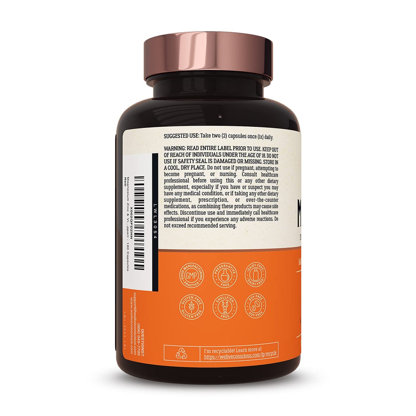 Live Conscious Magwell Magnesium Zinc & Vitamin D3 - Magnesium Glycinate, Malate, & Citrate - Triple Supplement for Women & Men - for Sleep, Bone, Heart, Immune Support - 120 Caps Nirvana Guru