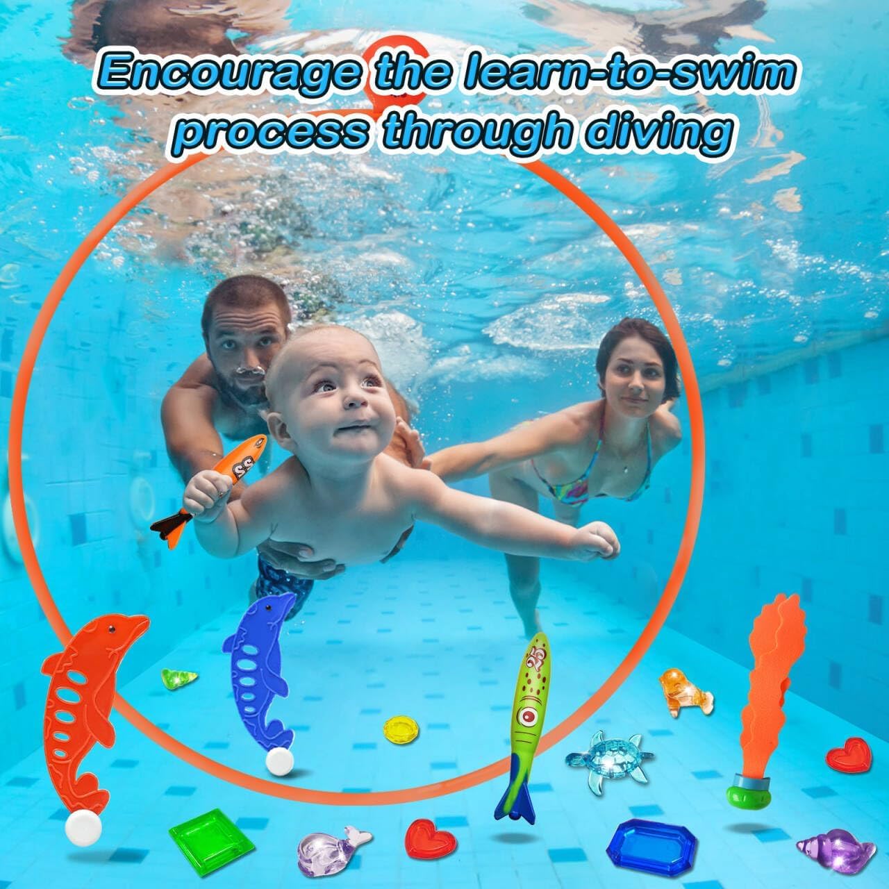 Jasonwell Pool Toys Diving Rings - 28PCS Swim Thru Rings Pool Game Diving Toys with Dive Ring Underwater Treasures Torpedo Bandits Fish Toy Fun Water Swimming Toy for Boys Girls Kids Teens Adults Nirvana Guru