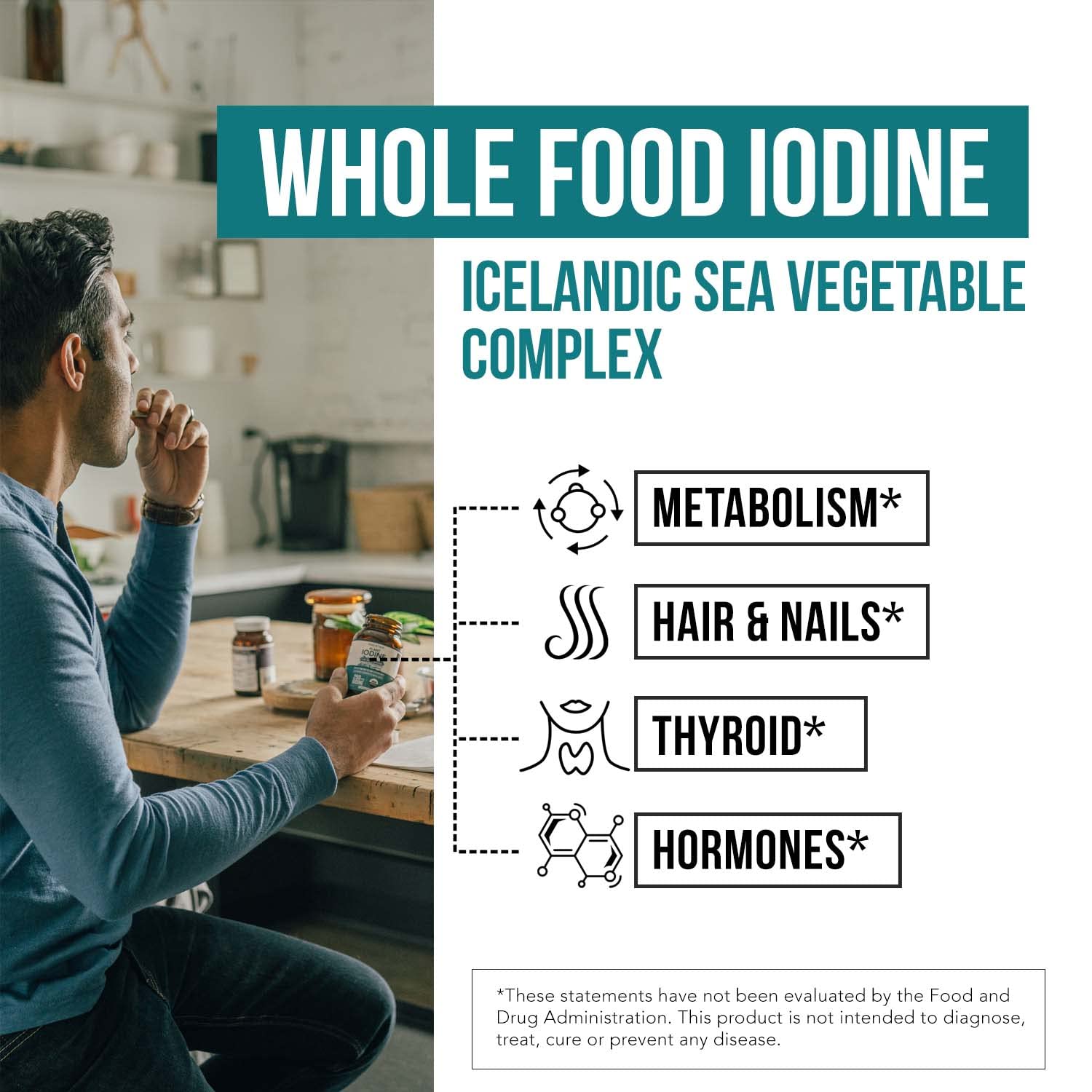 Organic Iodine Supplement from Sea Vegetable Complex, Whole Food & Raw Form - Iodine Plus Trace Mineral Complex – Contains Purest Icelandic Sea Kelp, Irish Moss & Bladderwrack (250 mcg) Nirvana Guru
