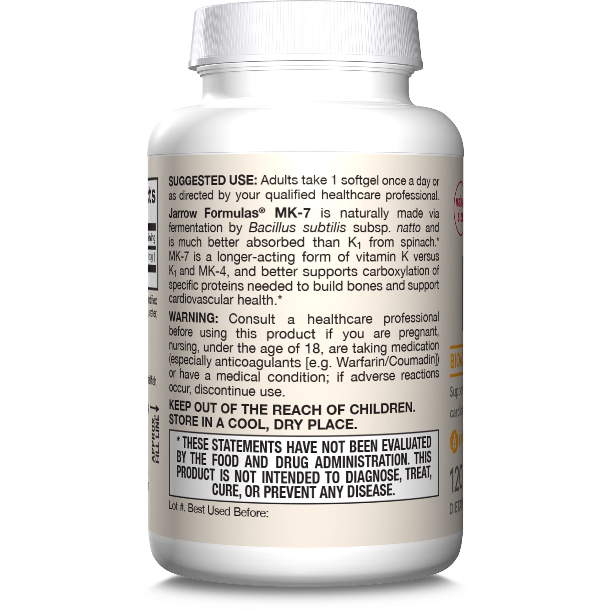 Jarrow Formulas MK-7 90 mcg - Bioactive Form of Vitamin K2 - 120 Servings (Softgels) - For Bone & Cardiovascular Health - Vitamin K2 MK-7 Dietary Supplement - K2 Vitamin Supplement MK-7 - Gluten Free - Nirvana Guru