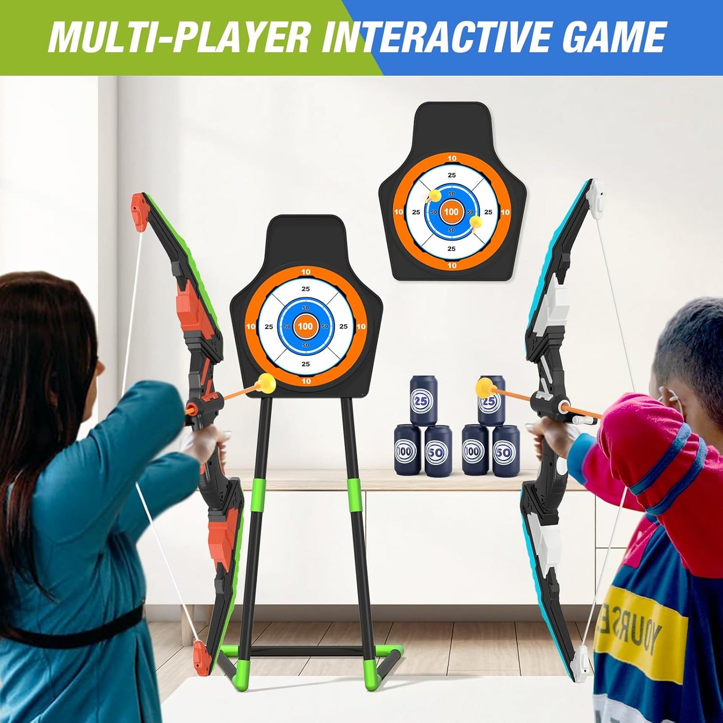 2 Pack Bow and Arrow for Kids, LED Light Up Archery Set with 24 Suction Cup Arrows, 1 Standing Target, 6 Score Targets & 2 Quiver, Indoor Outdoor Sport Gifts for Boys Girls Ages 4-8 Nirvana Guru