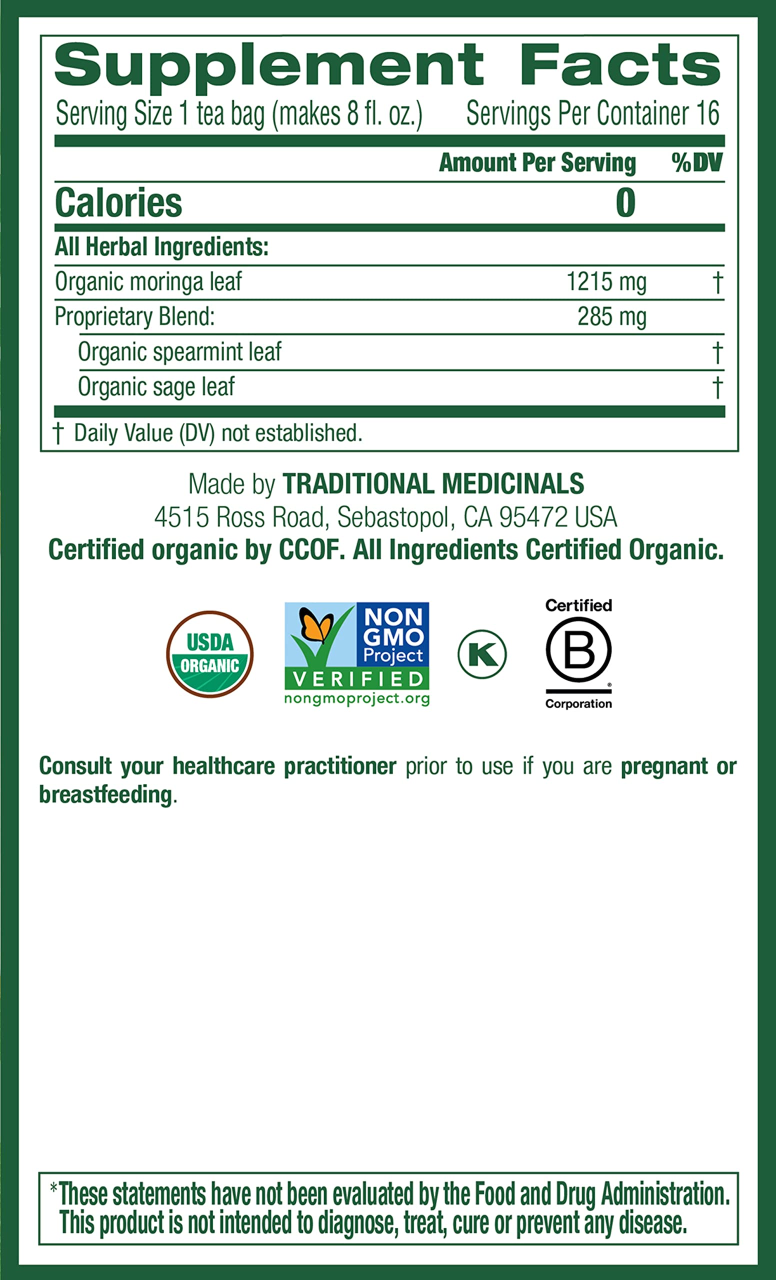 Traditional Medicinals Organic Red Clover, Caffeine Free, 16 Wrapped Tea Bags, 1.13 oz (32 g) - Nirvana Guru