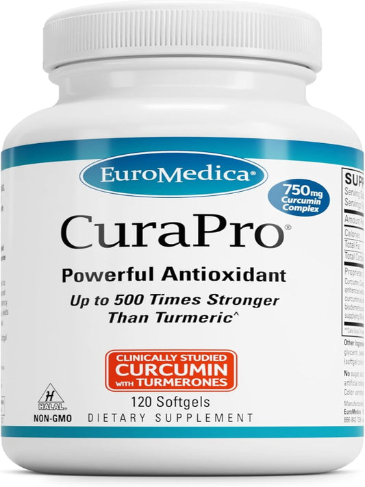 Euromedica CuraPro - Antioxidant Supplement for Brain & Heart Health Support - Dietary Supplement with High-Potency Curcumin Complex - Kidney, Liver & Immune Health Support - 120 Softgels - Nirvana Guru