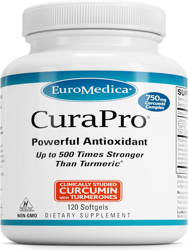 Euromedica CuraPro - Antioxidant Supplement for Brain & Heart Health Support - Dietary Supplement with High-Potency Curcumin Complex - Kidney, Liver & Immune Health Support - 120 Softgels - Nirvana Guru