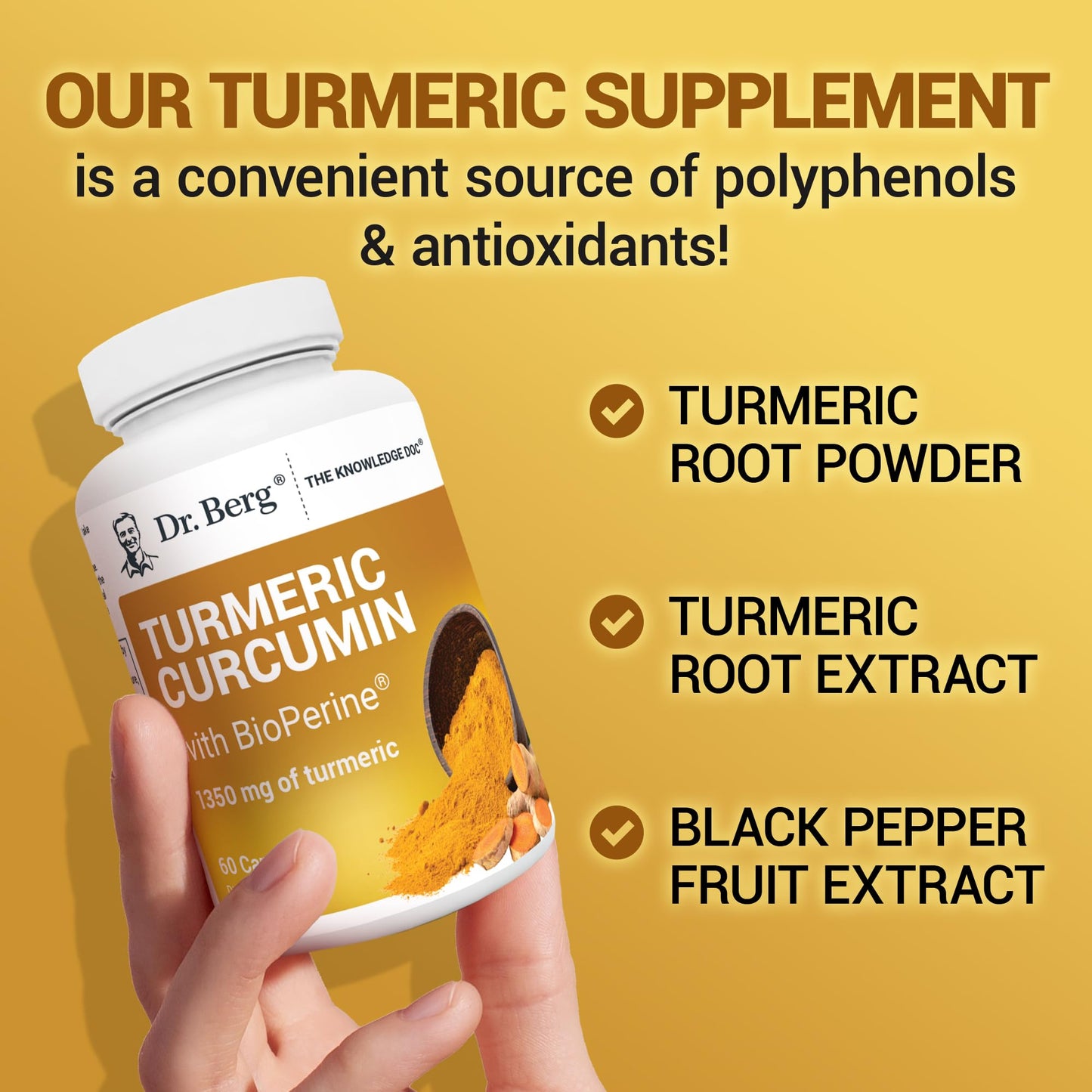 Dr. Berg (Only 2 Per Day) Turmeric Supplement with Black Pepper (BioPerine) - 1350 mg Turmeric Curcumin Supplement with 95% Curcuminoids ā Turmeric Curcumin with Black Pepper ā 60 Turmeric Capsules - Nirvana Guru