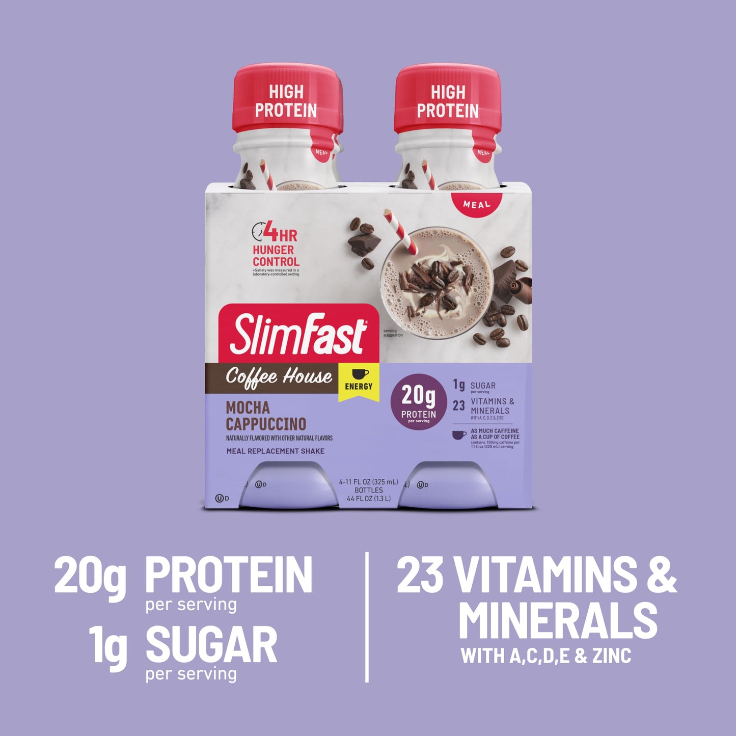 SlimFast Protein Shake with Caffeine, Caramel Macchiato- 20g Protein, Meal Replacement Shakes, High Protein with Low Carb and Low Sugar, 24 Vitamins and Minerals, 12 Count (Pack of 1)