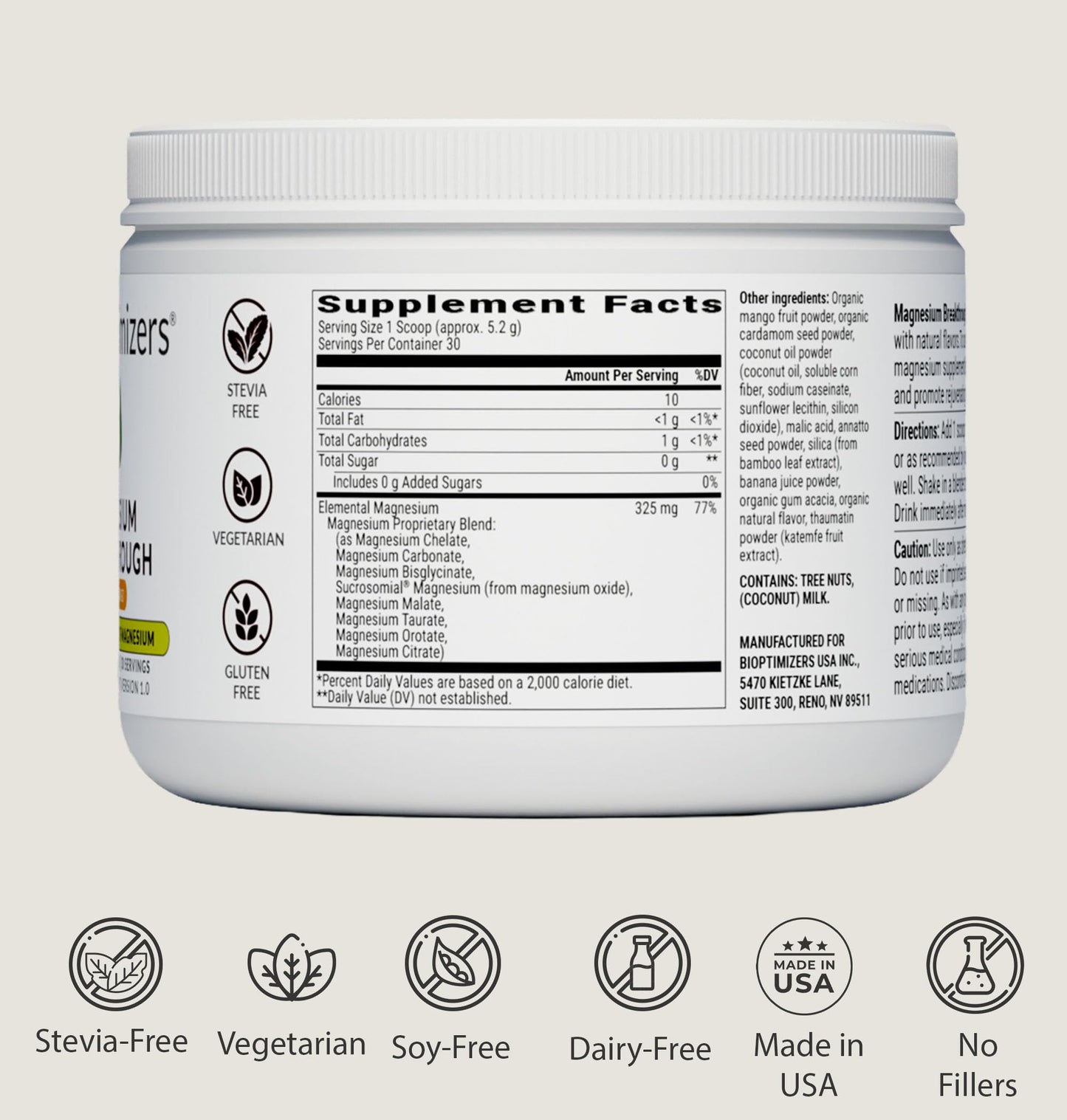 BIOptimizers Magnesium Breakthrough Drink - 8 Forms of Magnesium, Electrolytes, Sleep Health, Stress, Muscle Recovery, Heart Support | Glycinate, Citrate, Malate- Raspberry Lemon Nirvana Guru