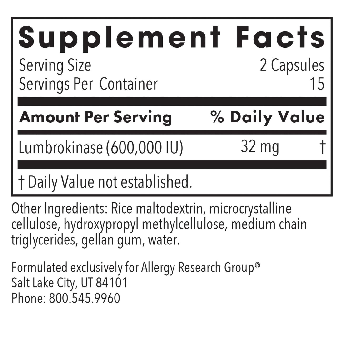 Allergy Research Group Lumbrokinase Supplement - Enzyme for Circulatory System Support, Supports Blood Circulation Already in The Normal Range, Cardiovascular Health - 60 Vegetarian Capsules Nirvana Guru