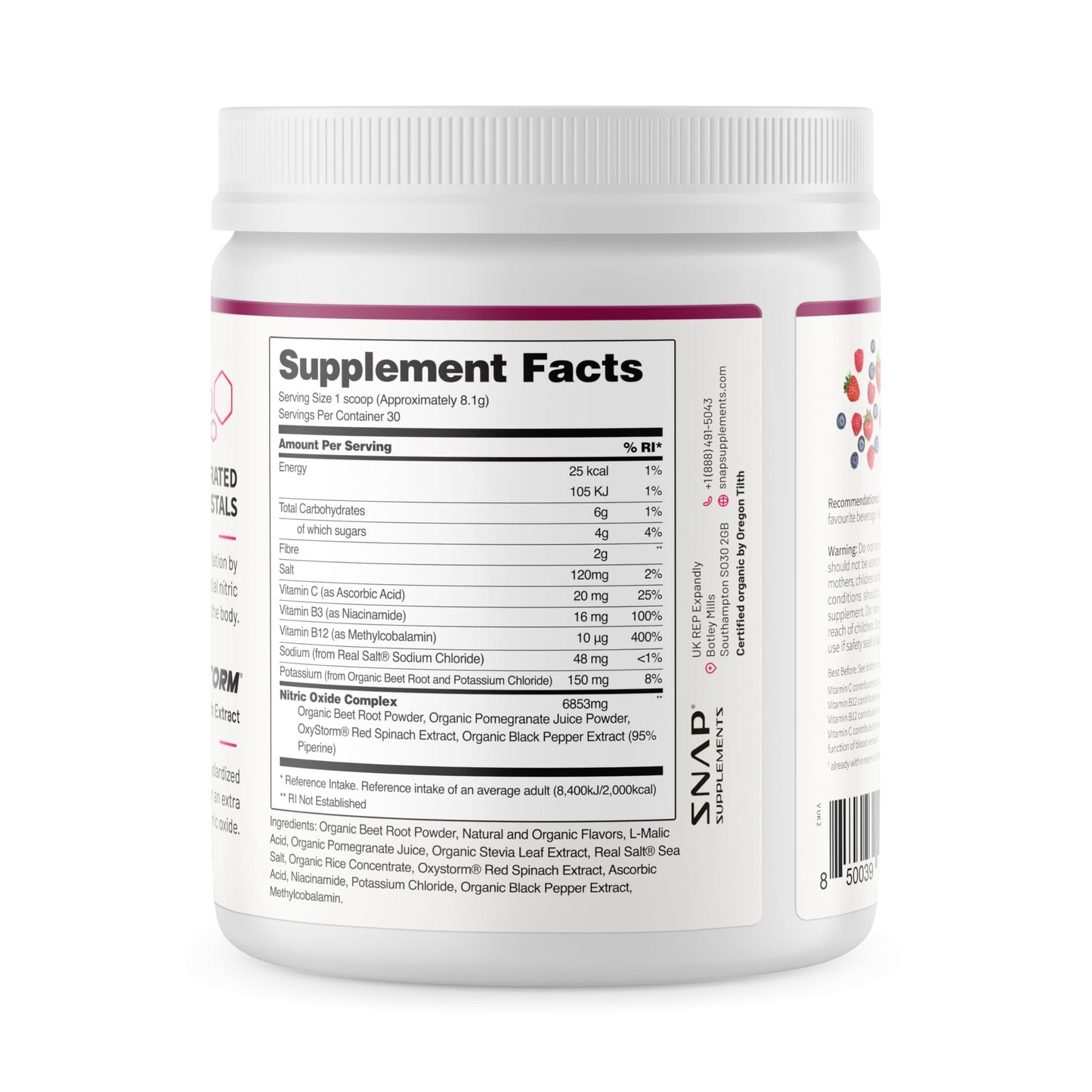 Snap Supplements Organic Beet Root Powder, Nitric Oxide Supplements for Men & Women, Beets, Pomegranate, B Vitamins & Red Spinach, Energy, Heart Health & Circulation Support, 30 Servings, Mixed Berry Nirvana Guru