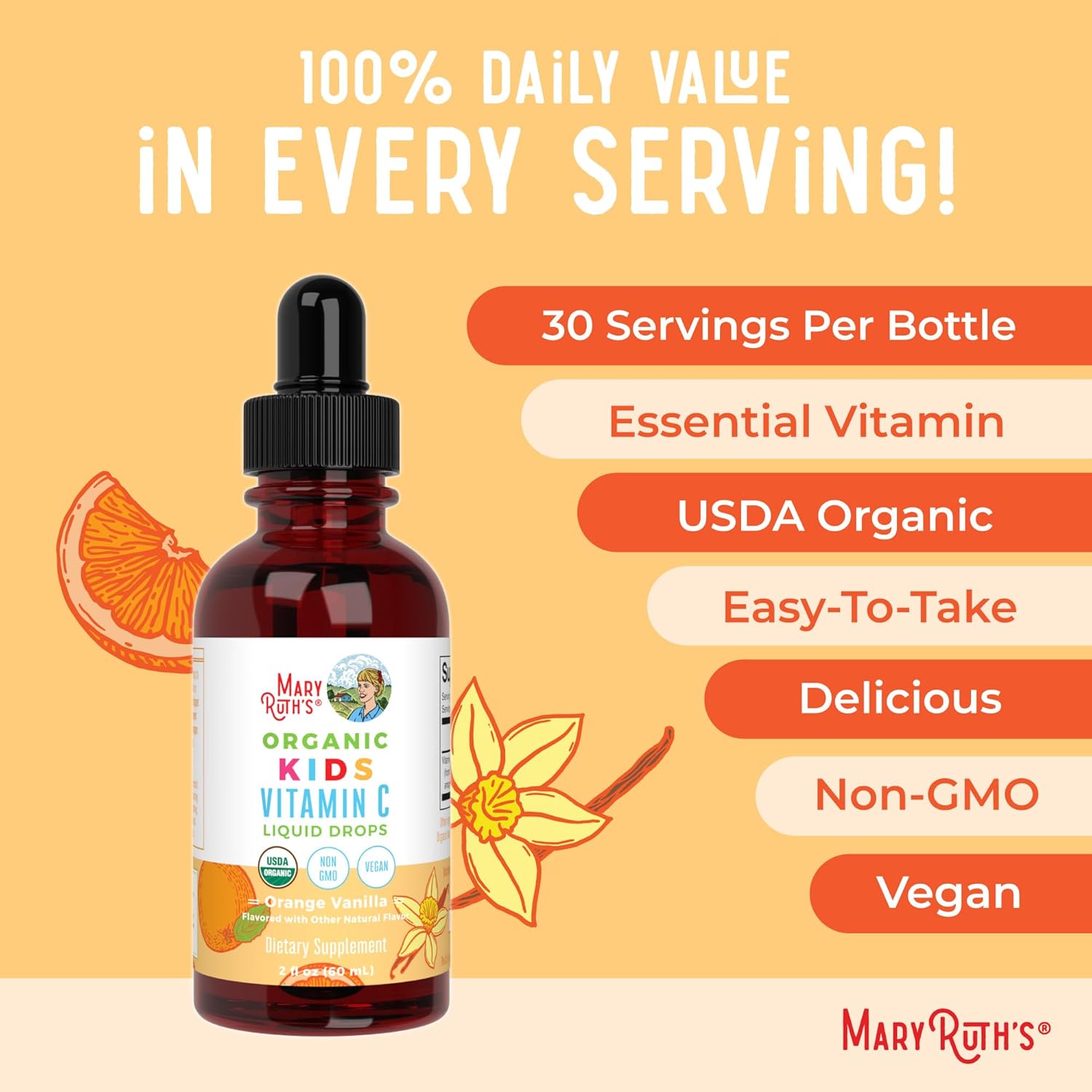 MaryRuth Organics USDA Kids Vitamin C Drops | Vegan Immune Support Supplement for Ages 4-13 | Immune Support & Overall Health | Vitamin C from Organic Acerola Fruit Extract | 2oz - Nirvana Guru