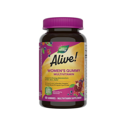 Nature's Way Alive! Women's Daily Gummy Multivitamins, 16 Vitamins & Minerals, Energy Metabolism*, Hair Skin & Nails*, Vegetarian, Mixed Berry Flavored, 150 Gummies (Packaging May Vary) - Nirvana Guru