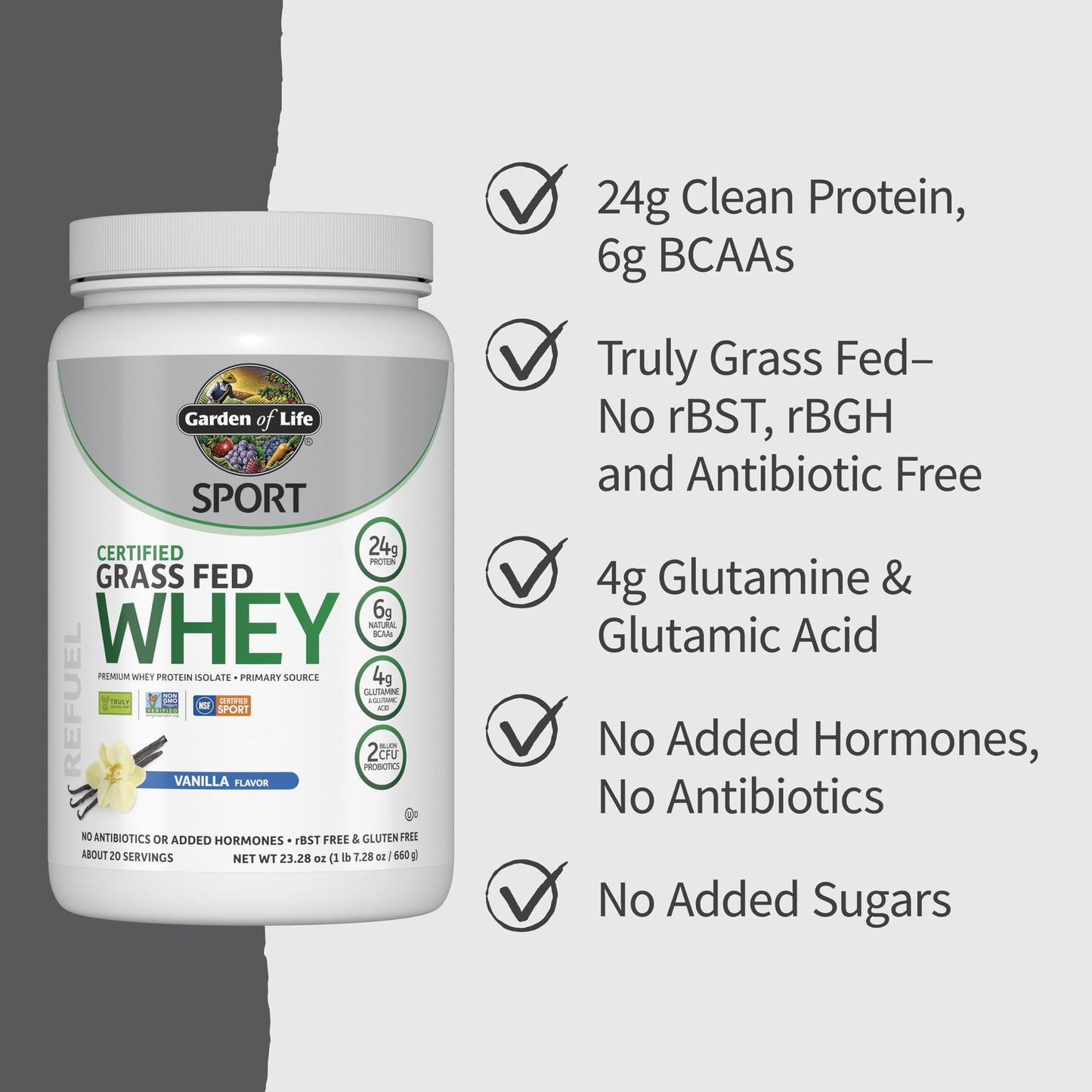 Garden of Life Sport Whey Protein Powder Chocolate, Premium Grass Fed Whey Protein Isolate Plus Probiotics for Immune System Health, 24g Protein, Non GMO, Gluten Free, Cold Processed - 20 Servings - Nirvana Guru