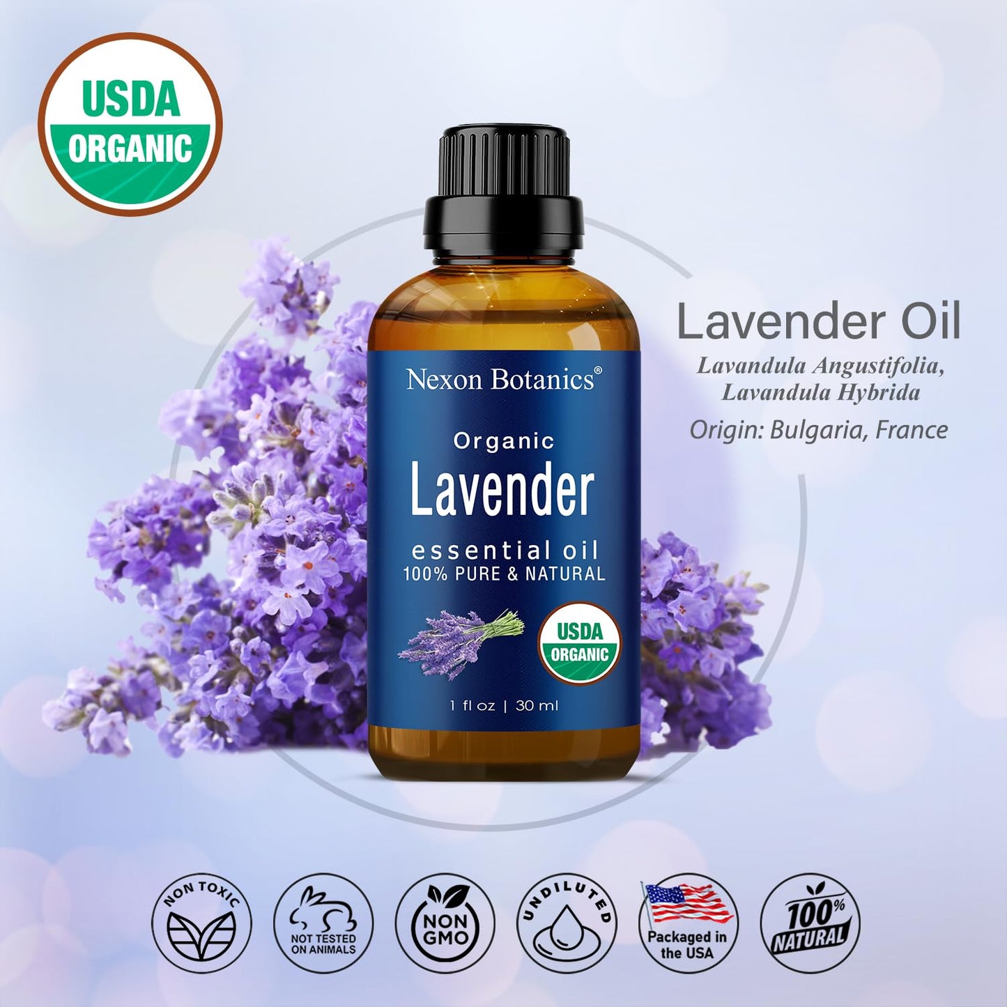 Organic Lavender Essential Oil 30 ml - Pure Natural Oils for Diffuser, Aromatherapy, Skin & Hair Care - Aceite De Lavanda Orgánico - Nexon Botanics - Nirvana Guru