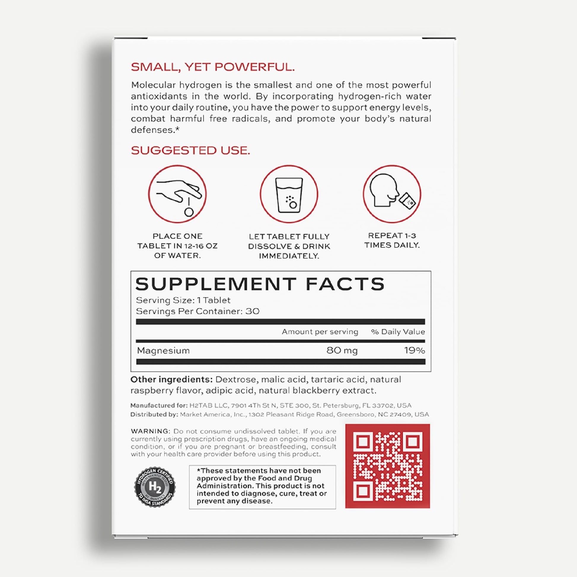 Molecular H2TAB Hydrogen Tablets with Magnesium -12 PPM Hydrogen Tablets for Drinking Water -Rich in Antioxidants, Supports Cellular Health, Recovery & Cognitive Function |30 Count Raspberry Nirvana Guru