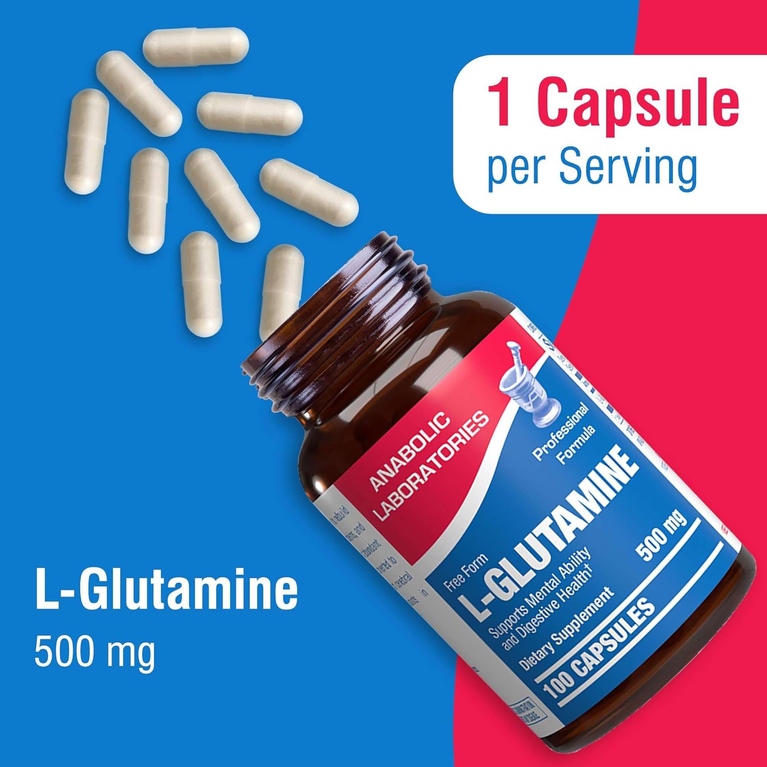 Free Form L-Glutamine Supplement - Clinical L Glutamine Capsules 500mg for Gut Health and Immune Support - Powerful Amino Acid Glutathione Precursor - Non-GMO & Made in The USA - 100 Servings Nirvana Guru