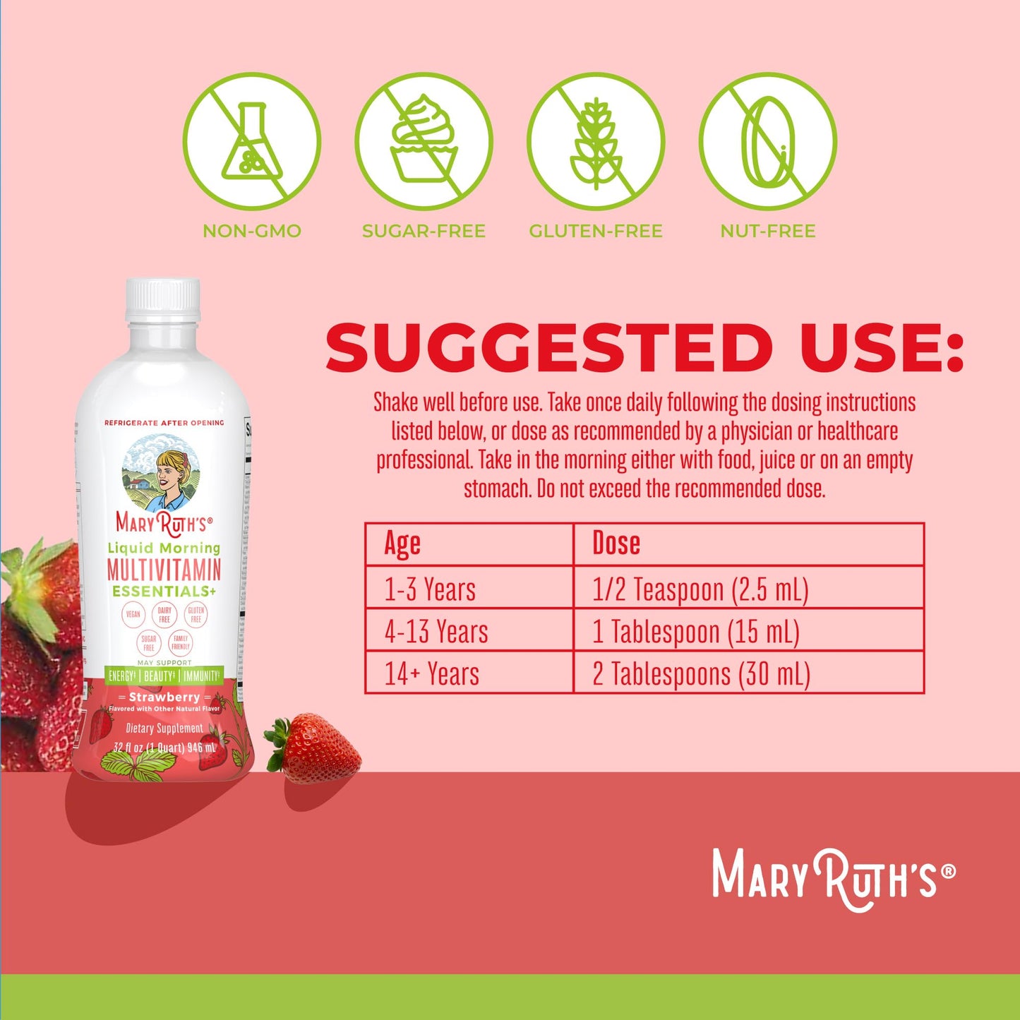MaryRuth's Liquid Morning Multivitamin Essentials+ | Vitamin A C D E B6 B12 Biotin Zinc | Mens Womens Multivitamin | Immune Support | Beauty | Sugar Free | Vitamins for Ages 1+ | Vegan | 32 Fl Oz - Nirvana Guru