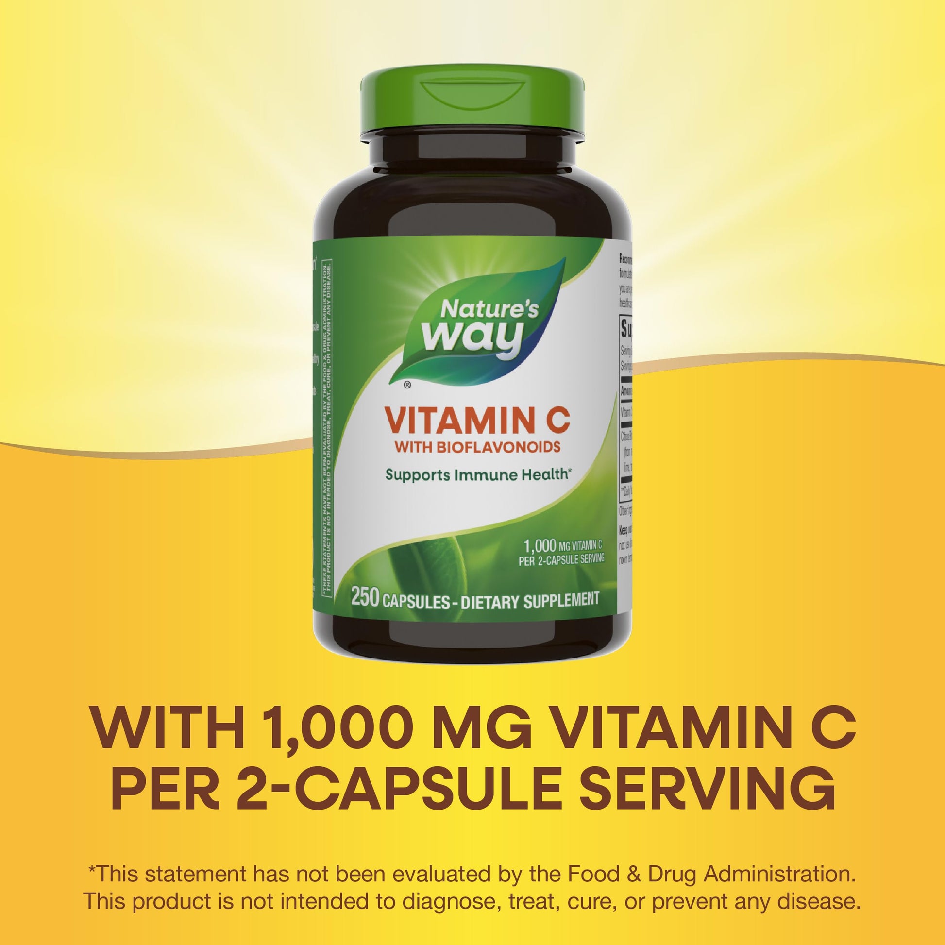 Nature's Way Vitamin C with Bioflavonoids, Immune Support*, High Potency Vitamin C per 2-capsule serving, Promotes Collagen*, 1,000 mg per 2-Capsule Serving, 250 Capsules (Packaging May Vary) - Nirvana Guru