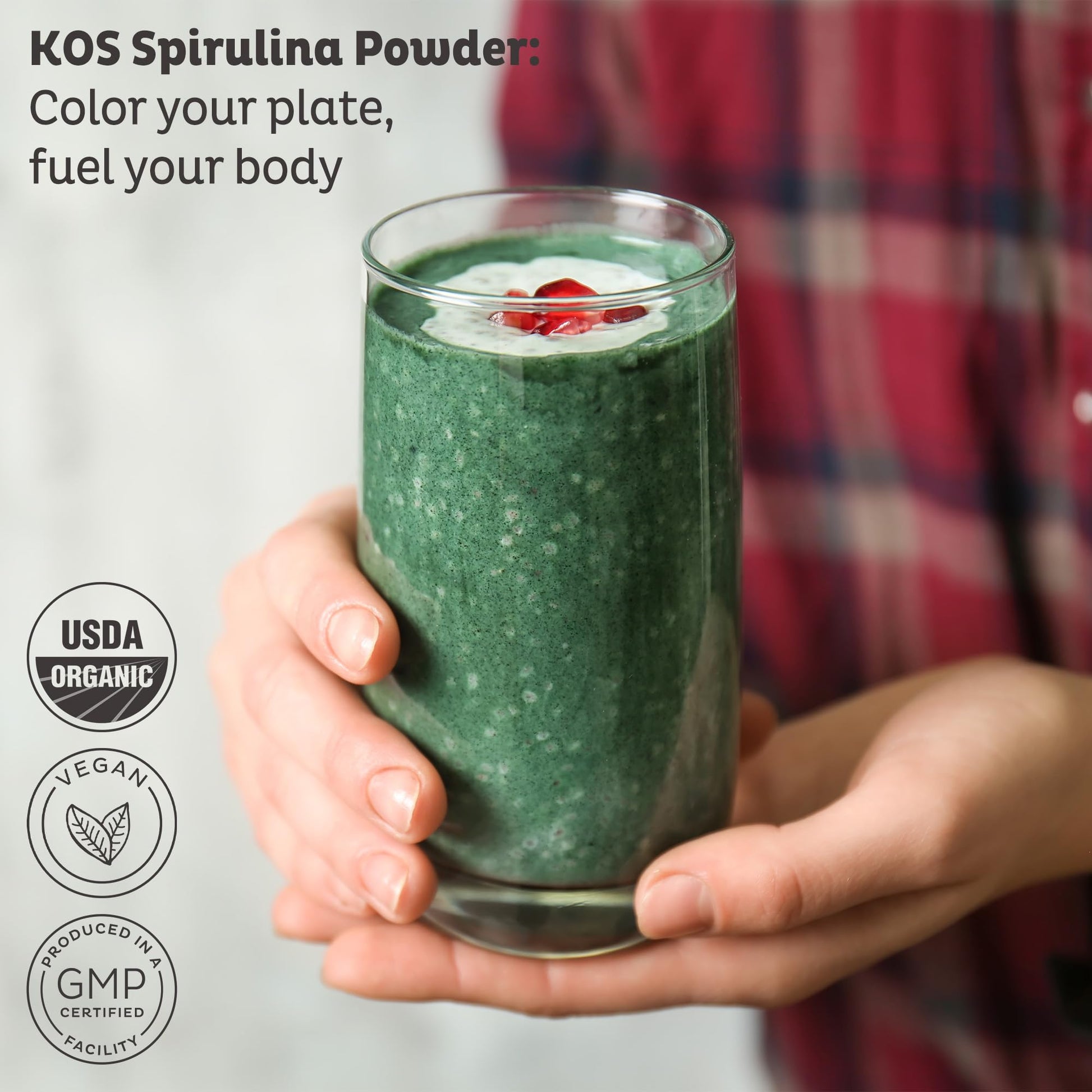 KOS Calming Blue Spirulina Blend- USDA Certified Organic - Algae Superfood Powder with Ashwagandha Root, Lemon Balm, Reishi Mushroom, B Vitamins - Berry Coconut Cooler Flavor, 28 Servings - Nirvana Guru