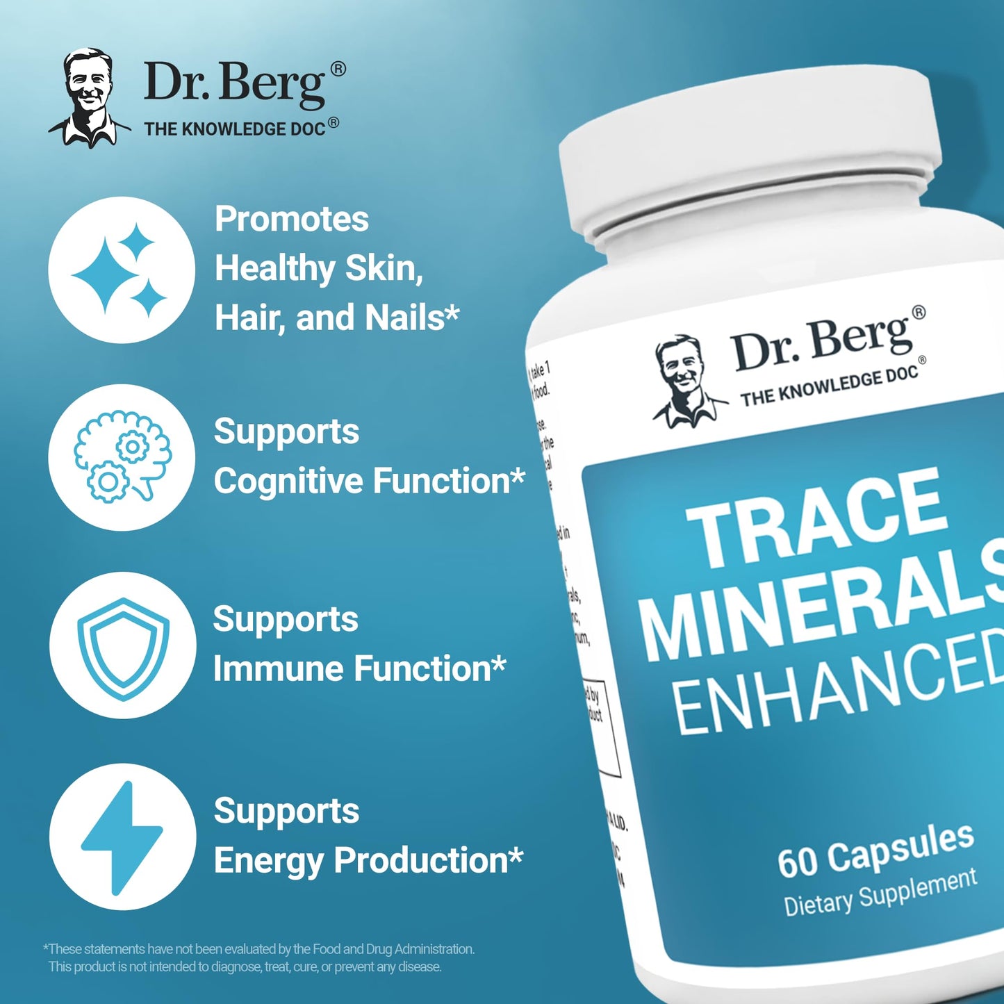Dr. Berg Trace Minerals Enhanced Complex - Complete with 70+ Minerals Including 10 mg of Zinc - Dietary Supplement - 60 Capsules - Nirvana Guru