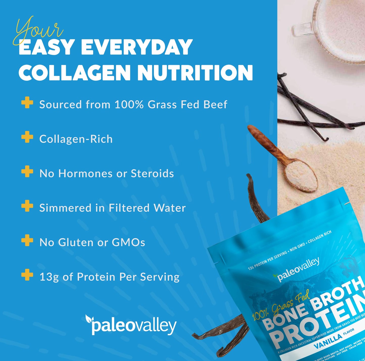 Paleovalley 100% Grass Fed Beef Bone Broth Protein Powder - Rich in Collagen Peptides for Hair, Skin, Gut Health, Bone and Joint Support - 28 Servings, 15g Protein Per Serving - No Gluten or GMOs - Nirvana Guru
