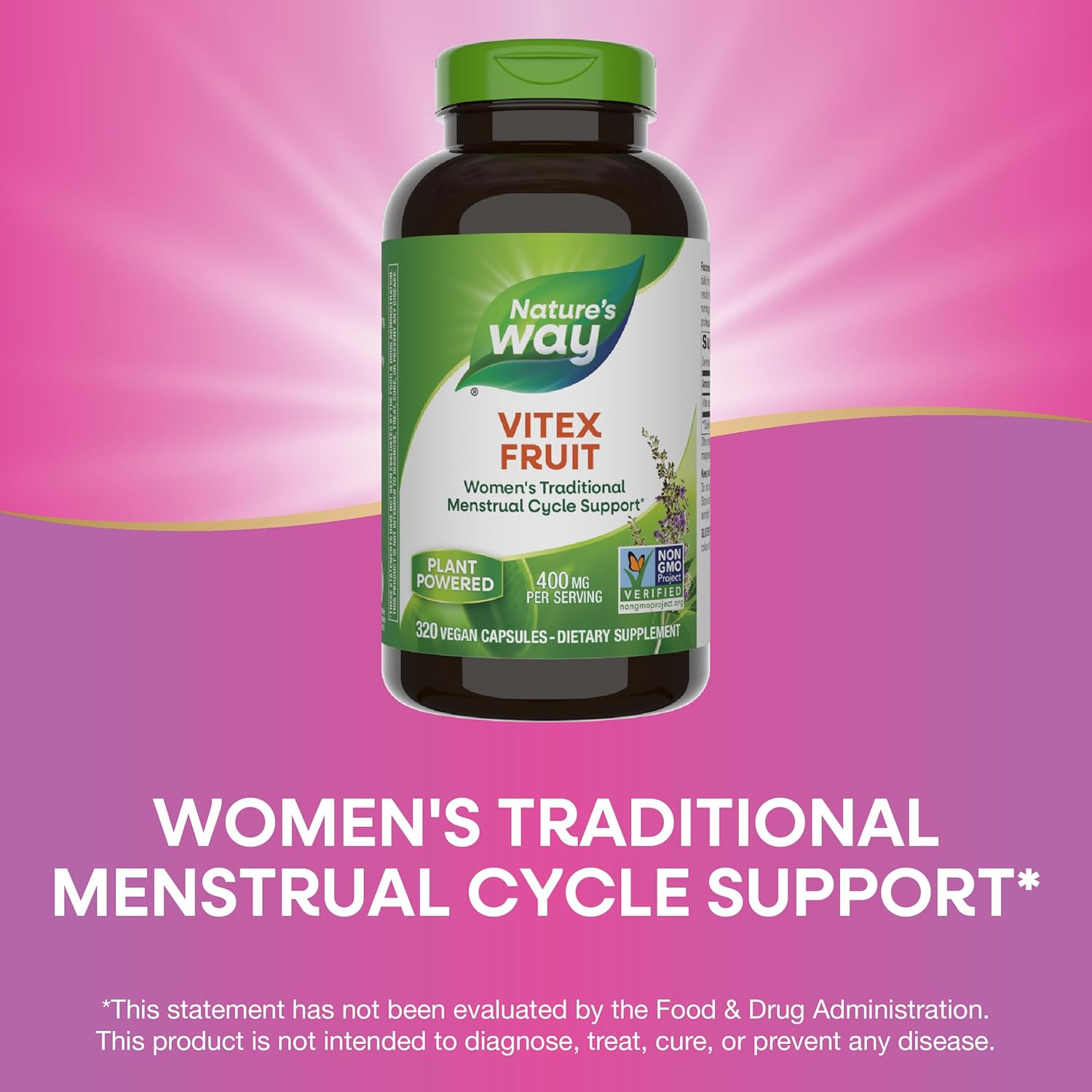 Nature's Way Vitex Fruit, Traditional Menstrual Cycle Support*, Traditional Women's Health Support*, Chasteberry, Vegan, 320 Capsules (Packaging May Vary) - Nirvana Guru