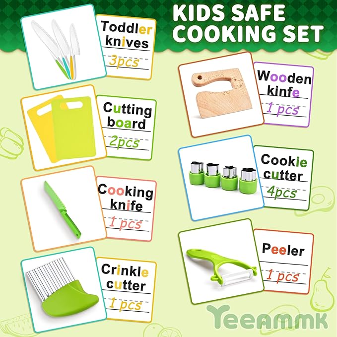 13 Pieces Montessori Kitchen Toys for Toddlers-Kids Cooking Sets Real-Toddler Toys Set for Real Cooking with Plastic Children Safe Knives Crinkle Cutter Kids Cutting Board nirvanaguru