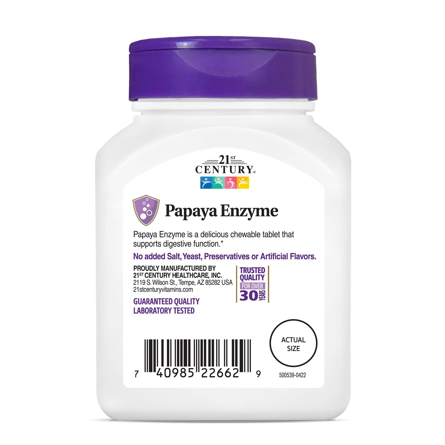 21st Century Papaya Enzyme Chewable (100 Count), Papaya & Pineapple Digestive Enzymes for Gut Health, Tropical Flavor, Non-GMO, Gluten-Free, No Added Salt, Yeast, Artificial Flavors