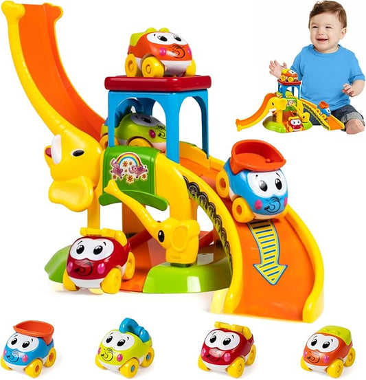 Marstone Toddler Toys for 1 2 Year Old Boys and Girls Gifts: Educational Elephant Slide with 4 Animal Cars Toys for Baby 12-18 Months, First Birthday Present Learning Push Truck Track Ages 1-2 Nirvana Guru
