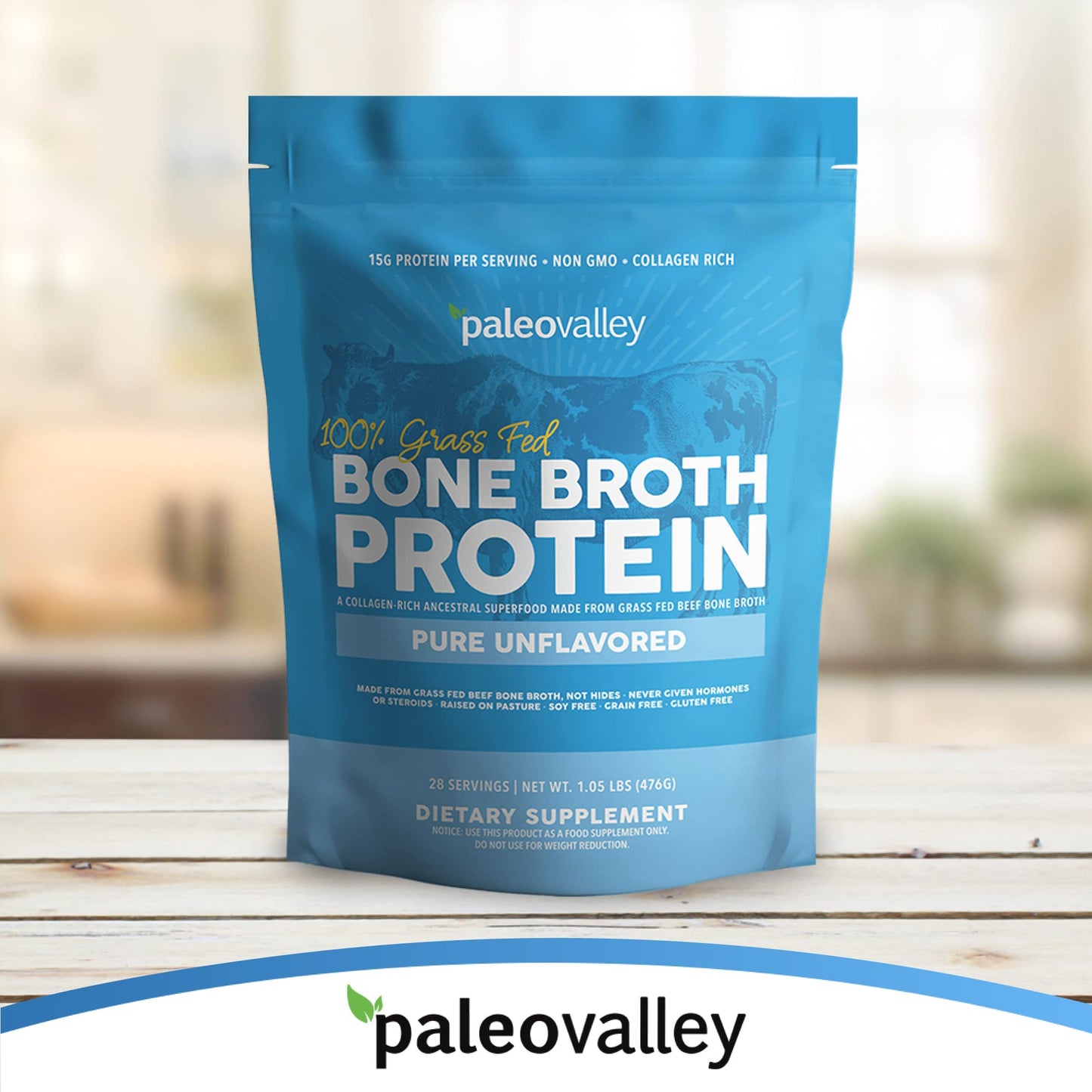 Paleovalley 100% Grass Fed Beef Bone Broth Protein Powder - Rich in Collagen Peptides for Hair, Skin, Gut Health, Bone and Joint Support - 28 Servings, 15g Protein Per Serving - No Gluten or GMOs - Nirvana Guru