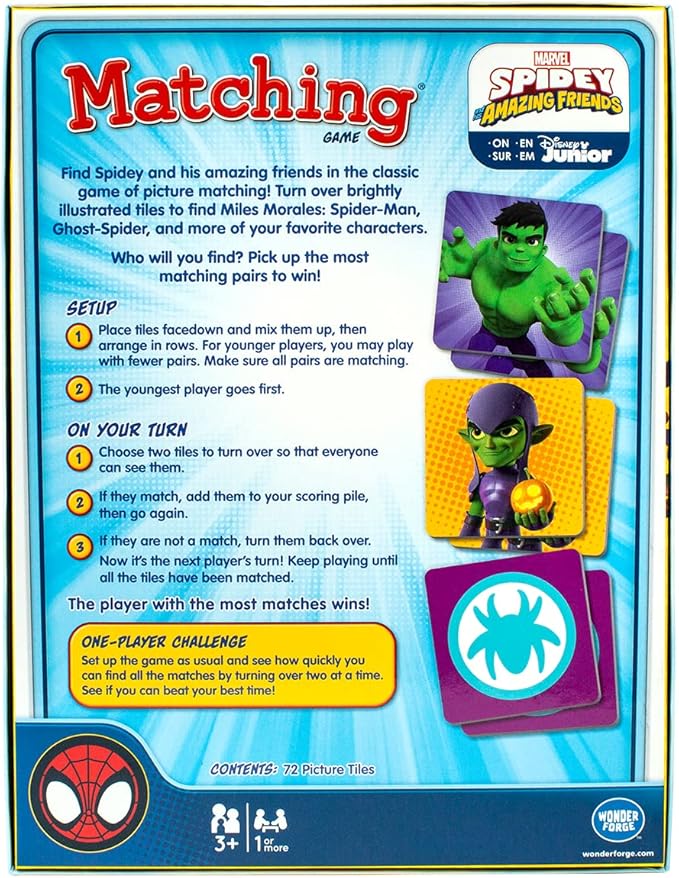 Wonder Forge Marvel Spidey and His Amazing Friends Matching Game - Memory Game for Kids Ages 3+ - Educational Fun for Toddler Boys and Girls nirvanaguru