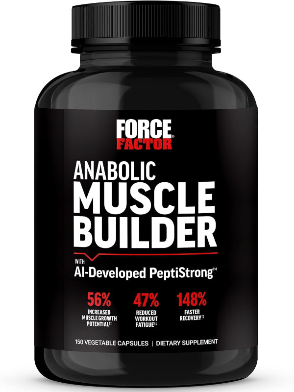 FORCE FACTOR Anabolic Muscle Builder, Muscle Building Support Supplements for Men, Supports Muscle, Strength, and Recovery, Reduces Fatigue, with AI-Developed PeptiStrong, 150 Capsules Nirvana Guru