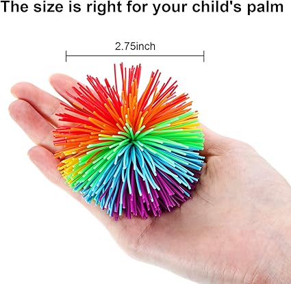 Leinuosen 12 Pieces Monkey Stringy Balls Sensory Stringy Ball Soft Rainbow Pom Bouncy Stress Bags Stuffers Party Favors Birthday Gifts, Multicolor (2.75 Inch) nirvanaguru