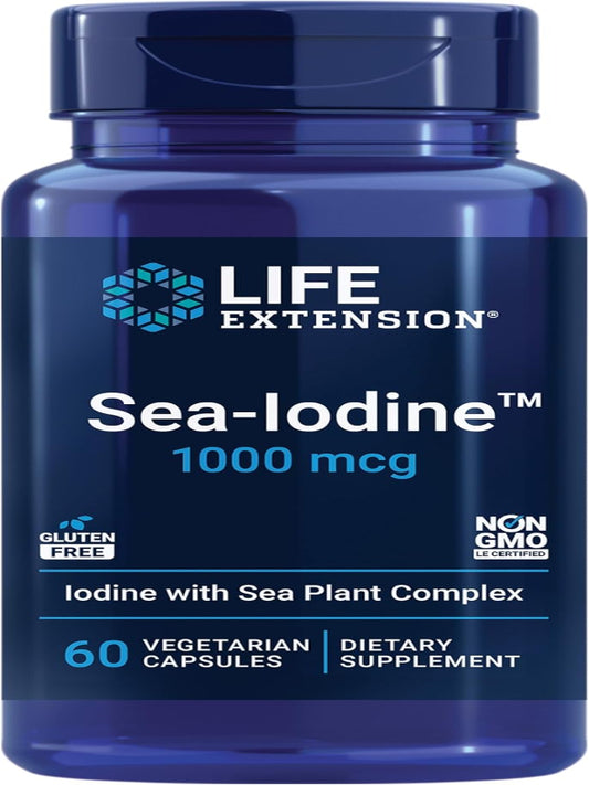 Life Extension Sea-Iodine™, kelp and bladderwrack-derived iodine, supports healthy levels of this essential nutrient for thyroid health and beyond, non-GMO, gluten-free, vegetarian, 60 capsules Nirvana Guru