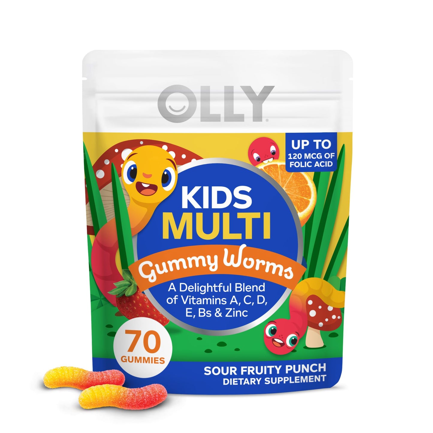 OLLY Kids Multivitamin Gummy Worms, Overall Health and Immune Support, Vitamins and Minerals A, C, D, E, Bs and Zinc, Chewable Supplement, Sour Fruit Punch, 45 Day Supply (70 Count) Nirvana Guru