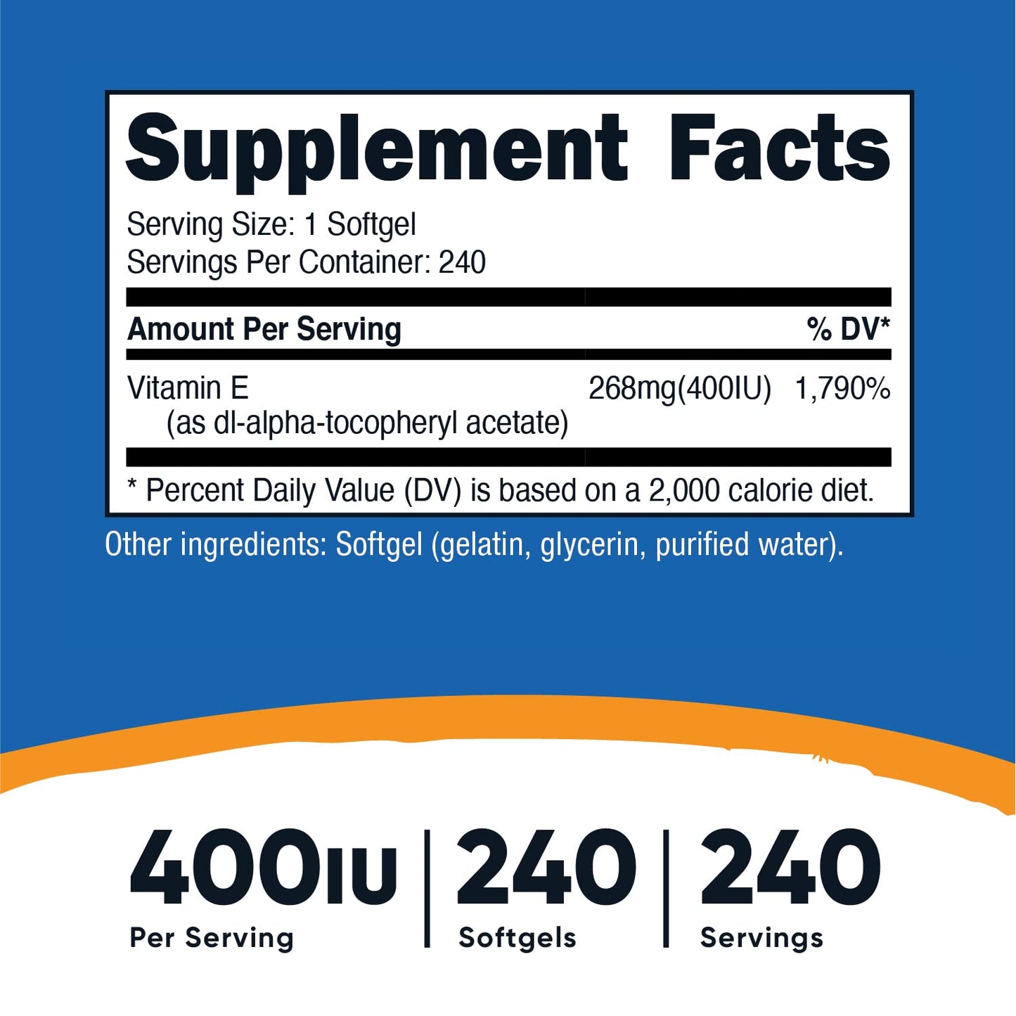 Nutricost Vitamin E 400 IU, 240 Softgel Capsules - Gluten Free, Non-GMO Nirvana Guru